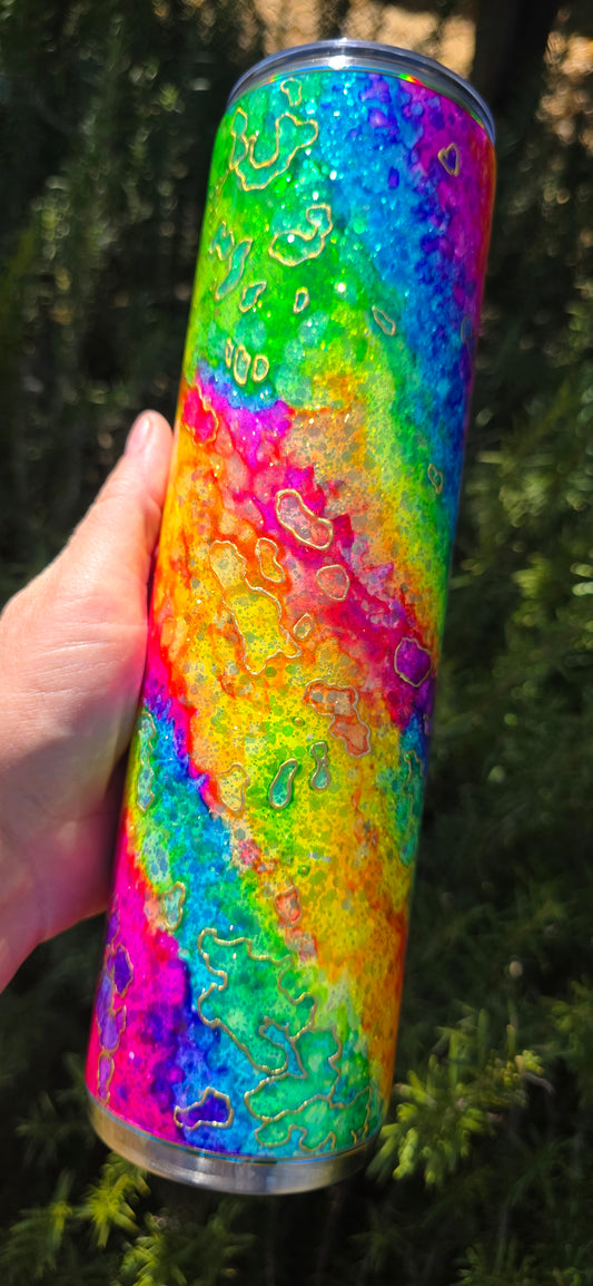 Twisted Ink Neon Rainbow Watercolor 32oz - Quick-Ship Tumbler (RTS)