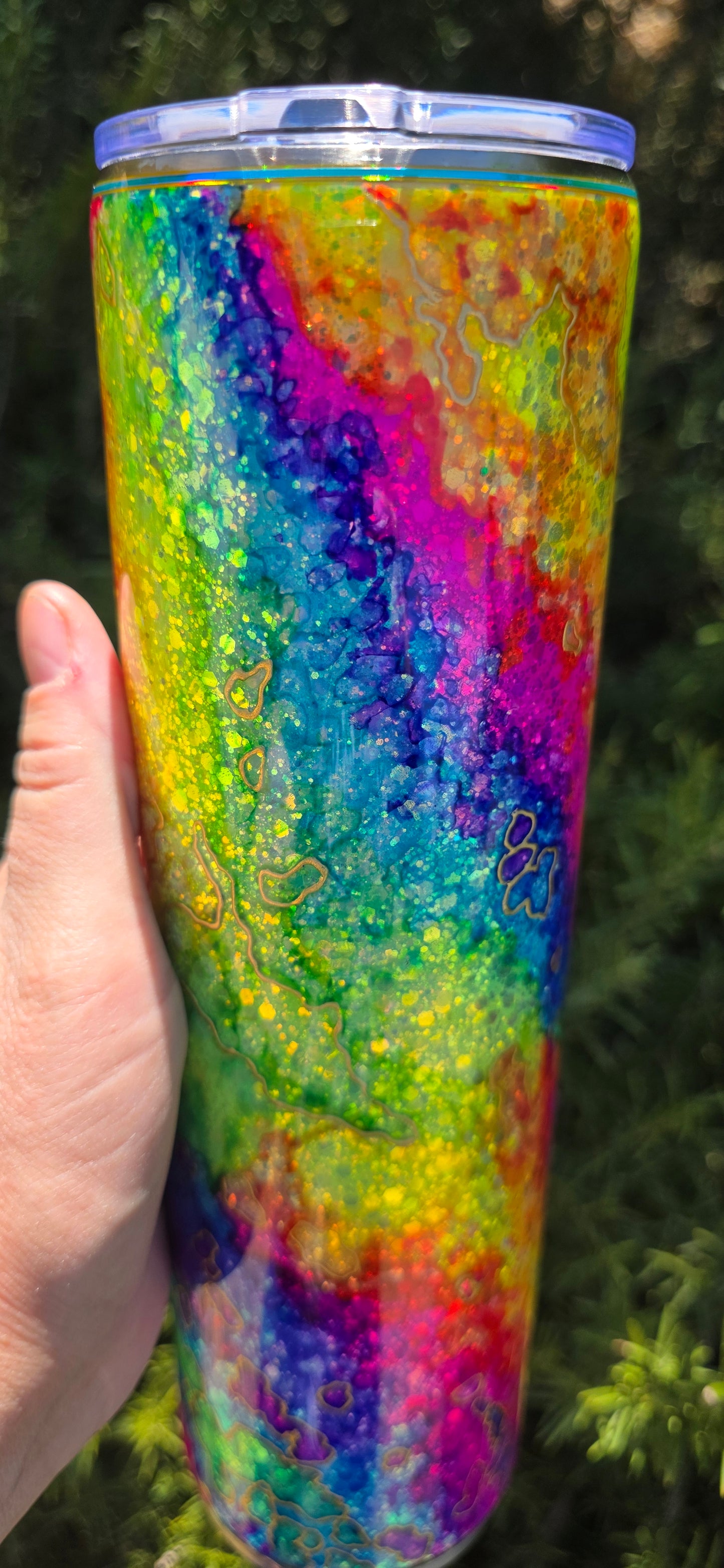 Twisted Ink Neon Rainbow Watercolor 32oz - Quick-Ship Tumbler (RTS)