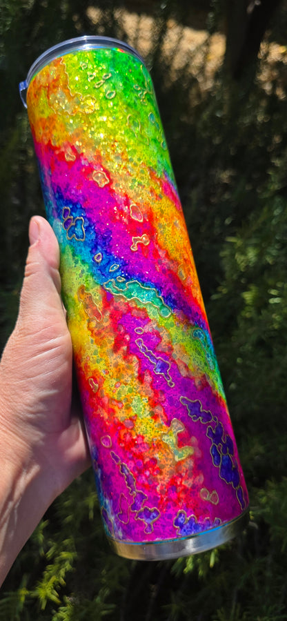 Twisted Ink Neon Rainbow Watercolor 32oz - Quick-Ship Tumbler (RTS)