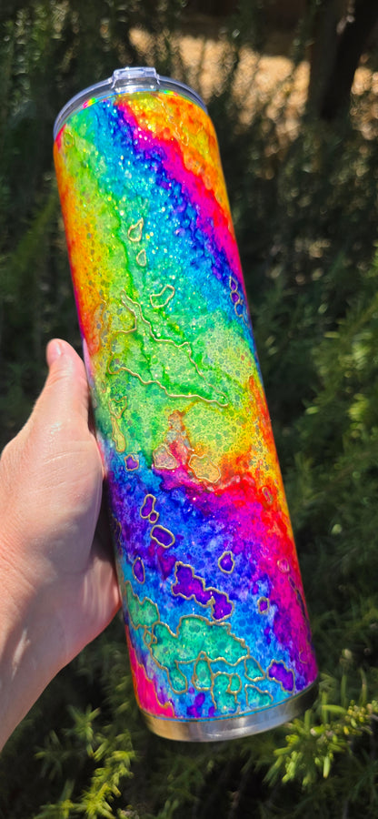 Twisted Ink Neon Rainbow Watercolor 32oz - Quick-Ship Tumbler (RTS)
