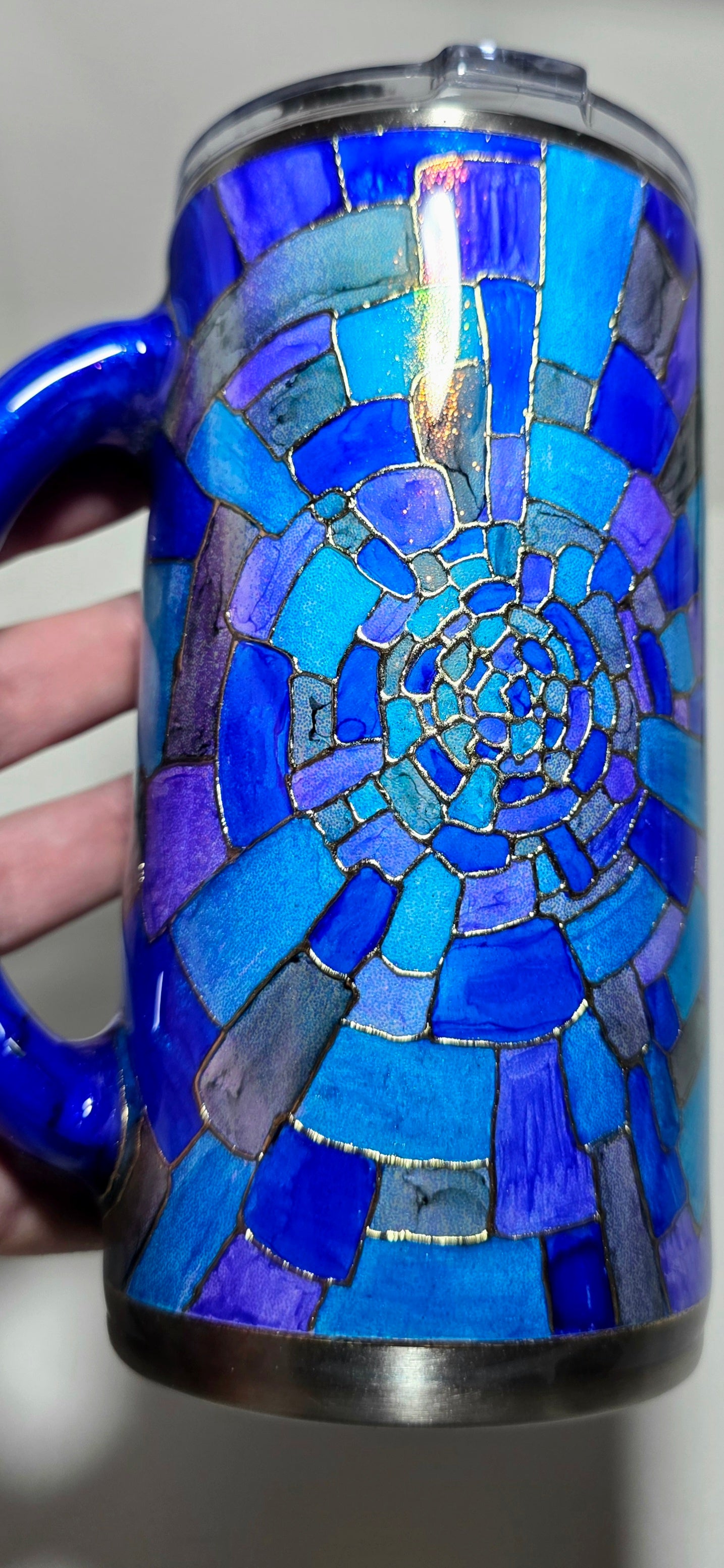 Twisted Stained Glass Blue Mosaic 16oz - Quick-Ship Tumbler (RTS)