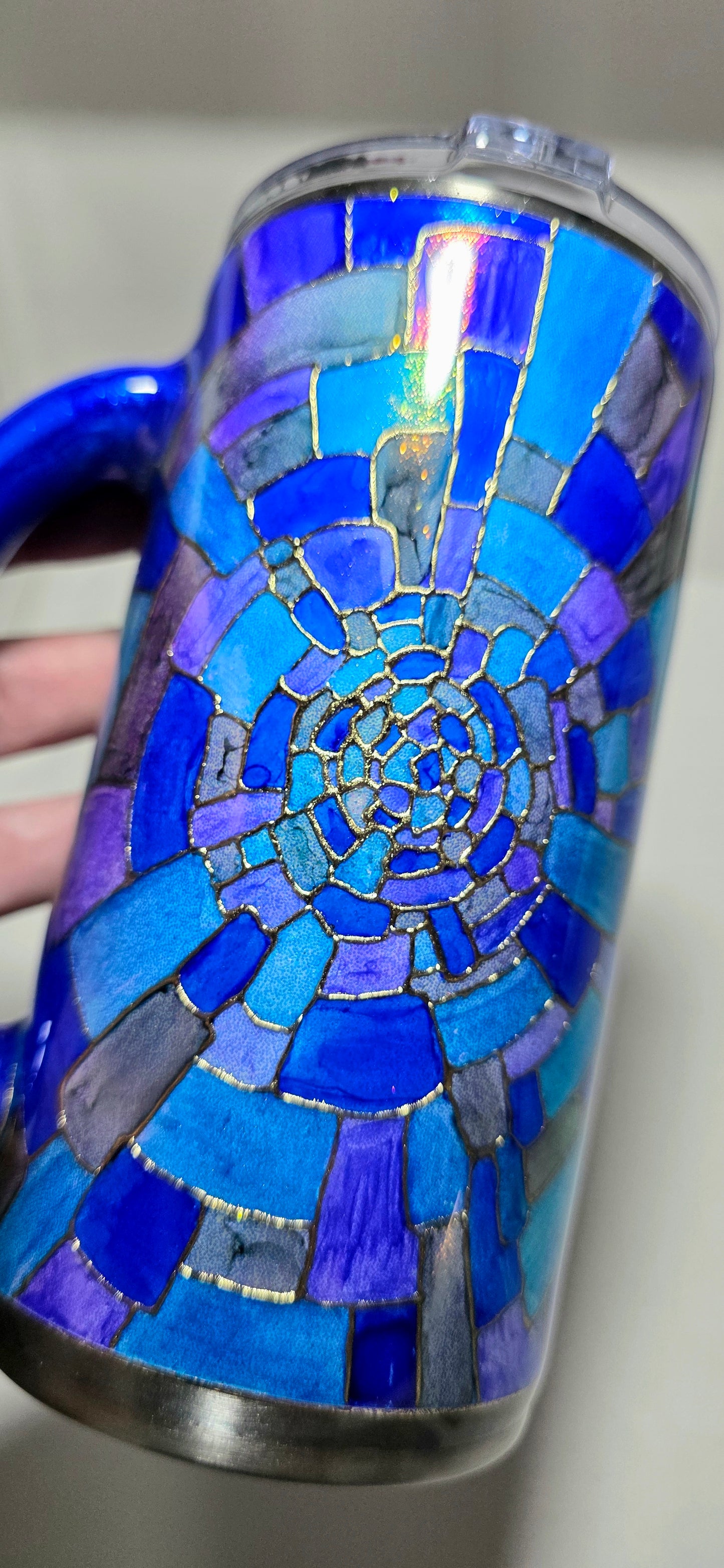 Twisted Stained Glass Blue Mosaic 16oz - Quick-Ship Tumbler (RTS)
