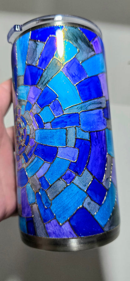 Twisted Stained Glass Blue Mosaic 16oz - Quick-Ship Tumbler (RTS)