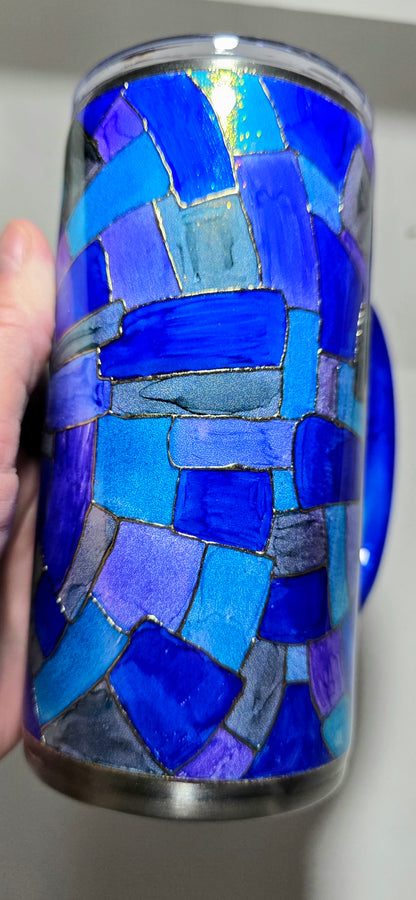 Twisted Stained Glass Blue Mosaic 16oz - Quick-Ship Tumbler (RTS)