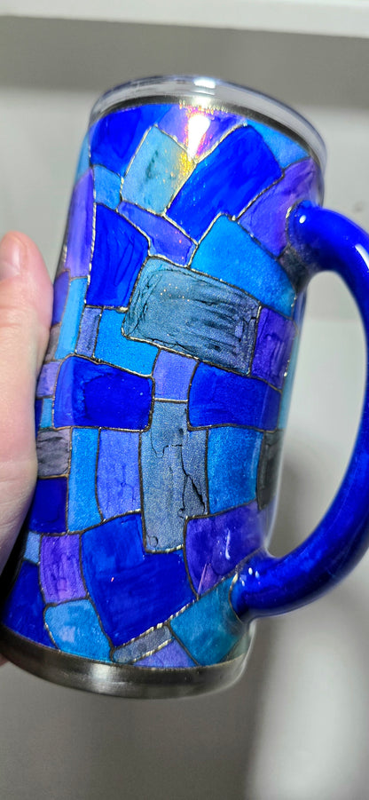 Twisted Stained Glass Blue Mosaic 16oz - Quick-Ship Tumbler (RTS)
