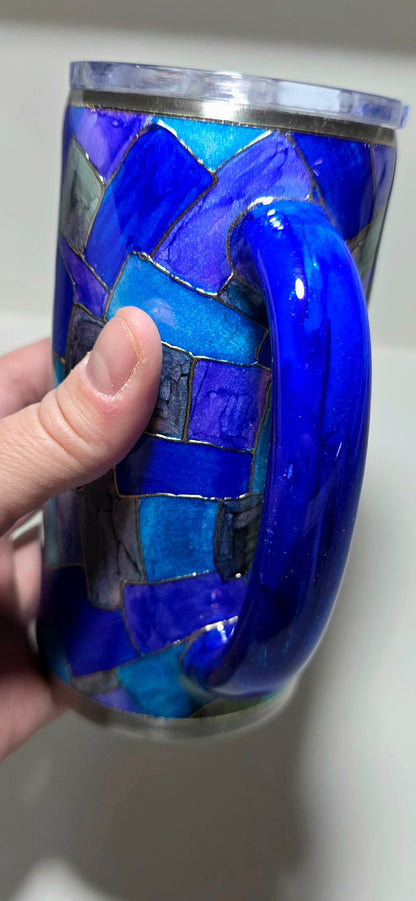 Twisted Stained Glass Blue Mosaic 16oz - Quick-Ship Tumbler (RTS)