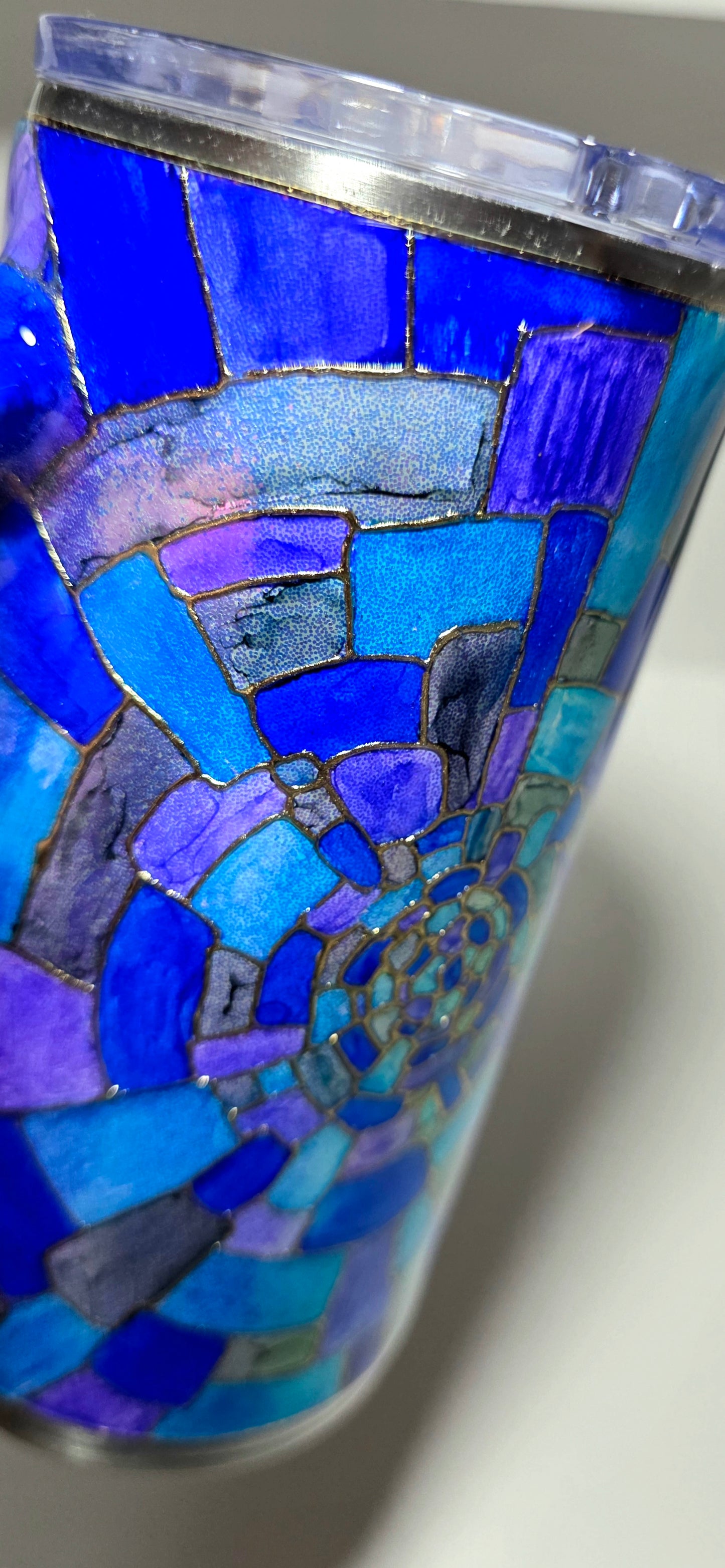 Twisted Stained Glass Blue Mosaic 16oz - Quick-Ship Tumbler (RTS)